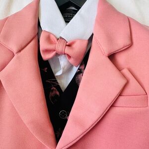 Toddler Boy 4 piece Suit- Blazer with floral Vest & Bow Tie